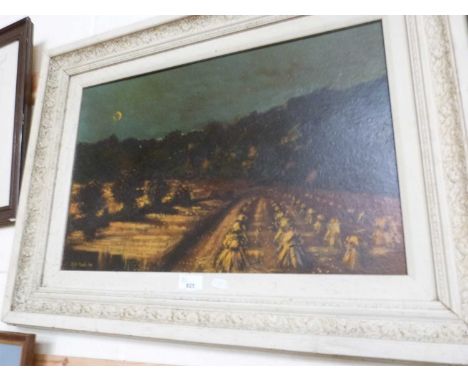 B J R Clarke, study of a harvest scene, oil on board, framed