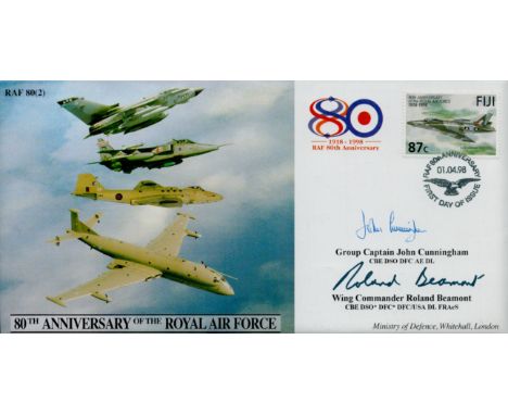 Grp Cpt John Cunningham CBE, DSO DFC and Wg Comm Roland Beaumont CBE, DSO DFC signed 80th Anniversary of the Royal Air Force 