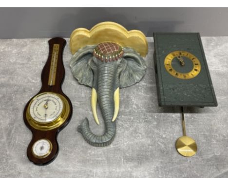 Marble effect wall clock along with small Barometer and elephant plaque