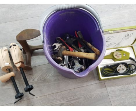 Quantity of tools including speed 2 engraver, spanners and shoe lasts etc