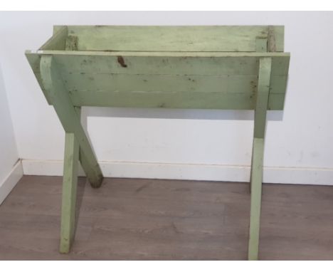 Wooden plant trough painted green, 110x54cm, Height 92cm