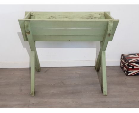 Wooden plant trough painted green, 110x54cm, Height 92cm