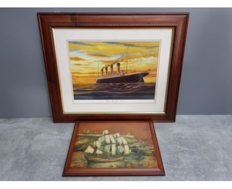 Framed print Titanic the final sunset by Simon Fisher together with Endeavour Whitby print after J.Freeman 77