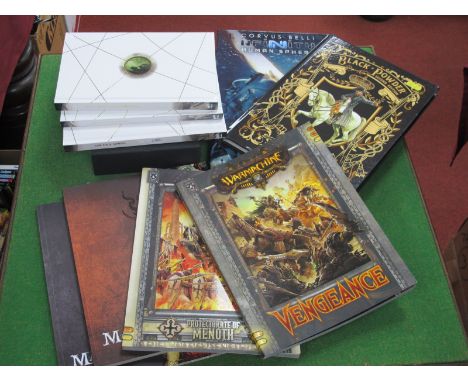 Ten Books All With War Gaming and Similar Thematics, to include Warlord games black powder second edition, Corvus Belli Infin