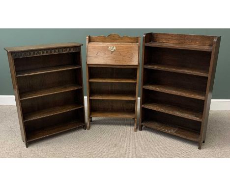 FURNITURE ASSORTMENT (3) - two open shelf bookcases, 117cms H, 74cms W, 19cms D the largest and a compact similar period book