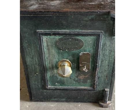 VINTAGE SAFE - John Tann of London, with key, 51cms H, 42cms W, 35cms D