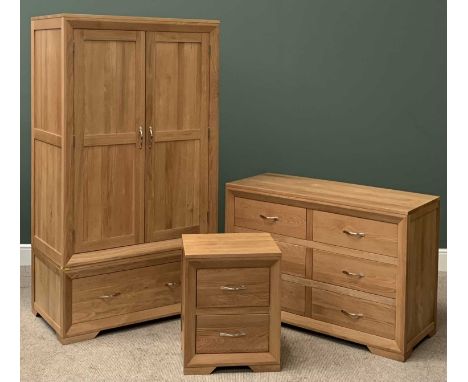 MODERN LIGHT OAK BEDROOM FURNITURE - two door wardrobe with base drawer, 185cms H, 101cms W, 61cms D, two over two chest of d