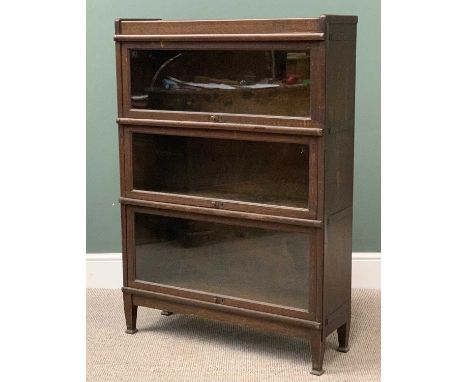 GLOBE WERNICKE three section bookcase, glass fronted, early type with fixings to the sides and back, 124cms H, 87cms W, 30cms