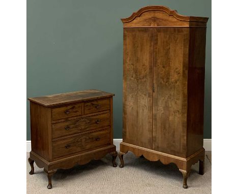 VINTAGE WALNUT BEDROOM FURNITURE - two door wardrobe, 200cms H, 94cms W, 50cms D and a chest of two short over two long drawe