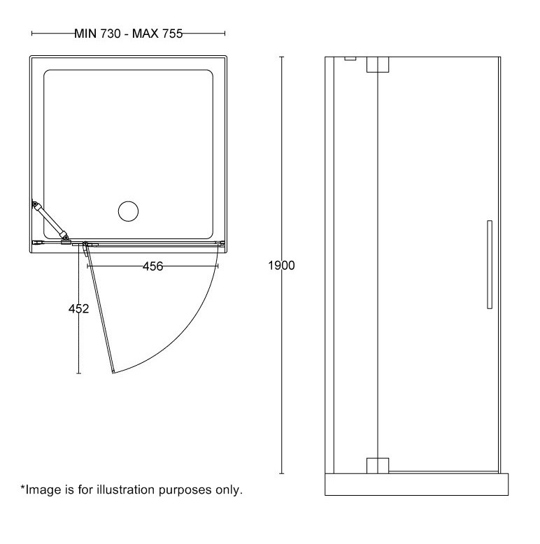 1 x Left Handed 760 Frameless Hinged Glass Shower Door (HDL7608 ...