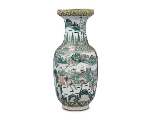 A FAMILLE VERTE PORCELAIN ‘WARRIOR’ PORCELAIN VASE OF PHOENIX-TAIL SHAPE, FENGWEIZUN CHINA, LATE QING DYNASTY, LATE 19TH CENT