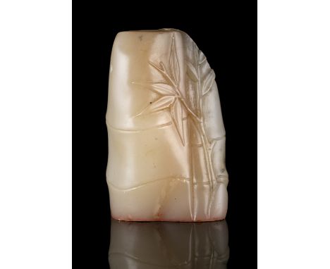 A JADE ‘BAMBOO’ SEAL  CHINA, QING DYNASTY, 19TH CENTURY The base bears an inscription in archaistic script, a four-character 