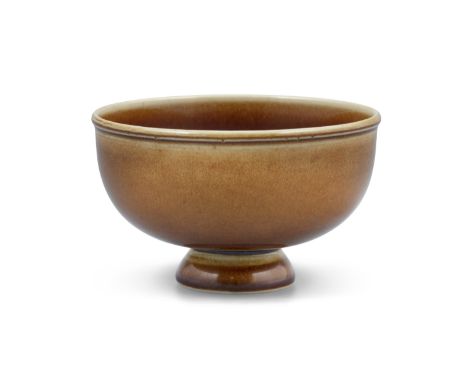 A LIGHT-BROWN GLAZED PORCELAIN BOWL OR COVER CHINA The base (or the top) is inscribed in cobalt blue with an apocryphal mark 