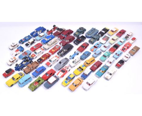 Quantity of Dinky Toys Playworn/repainted model cars, Police Austin Cooper S, Volkswagen De Luxe, Austin Seven Countryman, no