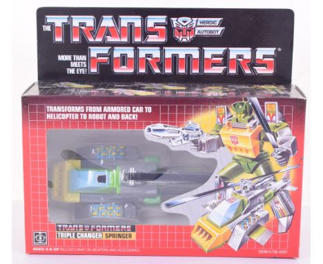 Boxed Hasbro G1 Transformers Triple Changer ‘Springer’ 1986 issue, transforms from armoured car to helicopter to robot and ba