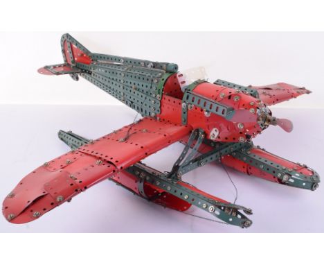 Meccano collection of constructed display and push along models, red and green components, single seat Seaplane, 23 ½” (60cm)