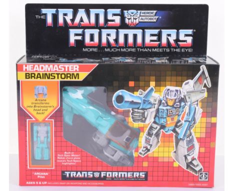 Boxed Hasbro G1 Transformers Headmaster ‘Brainstorm’ with “Arcana” Pilot 1986 issue, transforms from jet to robot and back ag