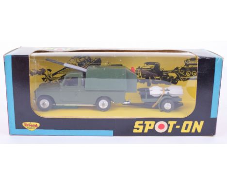 Scarce Spot-On Boxed 419 Army Land-Rover Rocket Launcher , military green Land-Rover and Trailer, three white/black original 