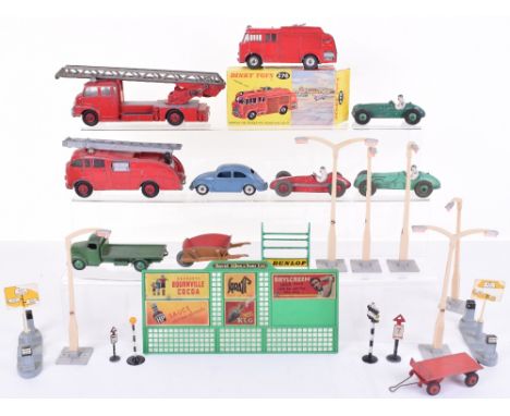 Quantity of Playworn Of Dinky Toys including boxed 276 Airport Fire Tender , unboxed, 23f Maserati racing car,233 Cooper Bris