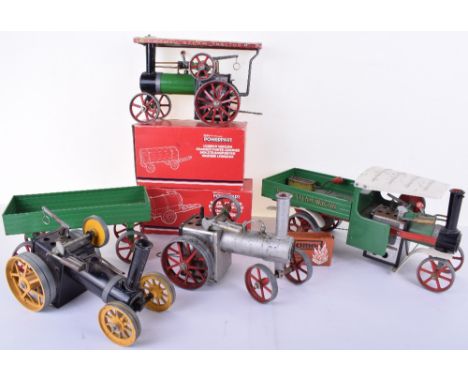 Mamod three live steam engines, Steam Wagon, fair condition, some rust spots, Steam Tractor, good condition, open wagon, fron