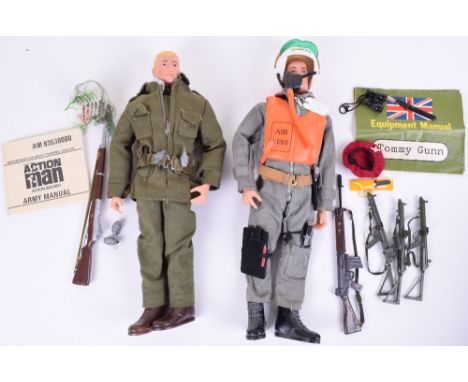 Two Painted Head Action Man Dolls, Action Soldier and Action Pilot, both with dog tags, plus a quantity of uniforms including