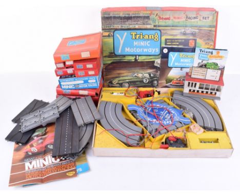 Tri-ang Minic Motorways Set M.1521 Racing Car Set, with M.1558 Mercedes 300 SL and M.1559 E Type Jaguar, track controllers, l