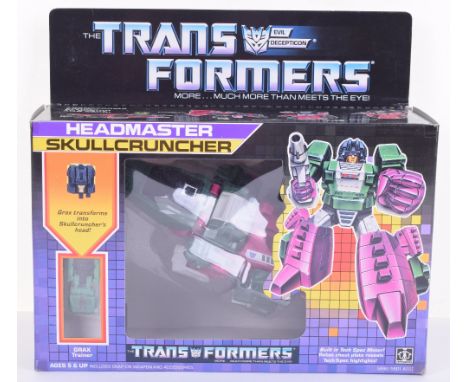 Boxed Hasbro G1 Transformers Headmaster ‘Skullcruncher’  with GRAX Trainer,1986 issue, transforms from Aligator to robot and 