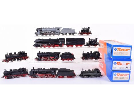 Roco thirteen HO gauge locomotives, boxed 43321 2-8-2T engine, 43281 0-4-4-0T engine, 43208 0-6-0T engine, all black livery, 