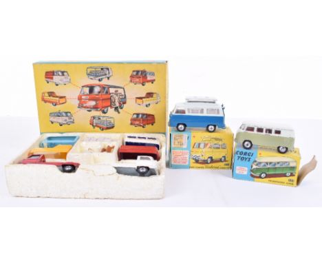 Corgi Toys Commer Constructor Gift Set 24, 2 cab/chassis units, 4x interchangeable bodies, milkman, milk crates and bench sea