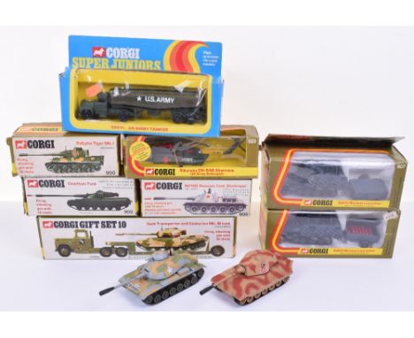 Ten Corgi Toys Military Die-Cast Models, in boxes including :Gift Set 10 Tank Transporter and Centurion Mk III tank (cab has 