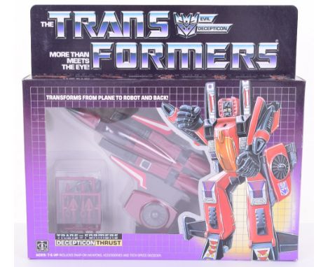 Boxed Hasbro G1 Transformers Deception ‘Thrust’ 1985 issue, transforms from plane to robot and back in mint boxed complete un
