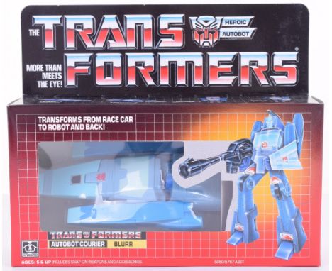 Boxed Hasbro G1 Transformers Autobot Courier ‘Blurr’ 1986 issue, transforms from race car to robot and back in mint boxed com