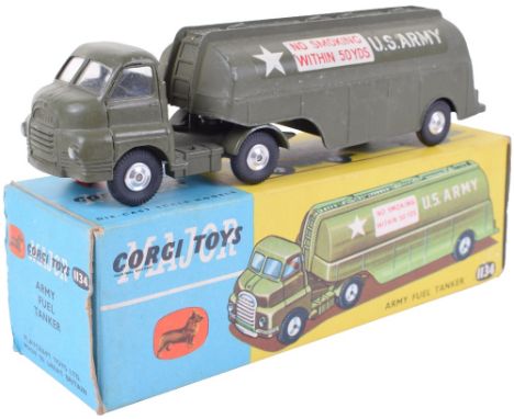 Boxed Corgi Major Toys 1134 Bedford US Army Fuel Tanker, military green, spun wheel hubs, in good to very good condition, som