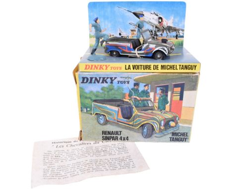 French Dinky Toys  1406 Renault Sinpar 4x4 ‘Michel Tanguy’ khaki-green camouflage Renault, attached to picture scene display 
