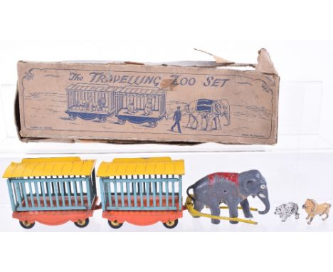 Charbens Diecast ` The Travelling Zoo Set`, comprising: elephant (trace broken) with two animal cages containing  one polar b