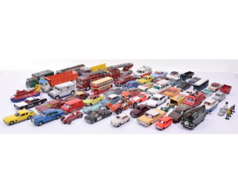 A Collection of Playworn and Repainted Dinky Toys, including Cars, Commercial, Emergency, Austin Seven Countryman no.199 in f