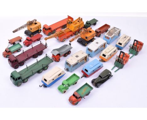 Twenty Three Playworn Dinky Commercials, 2x Foden Flatbeds with chains both have been repainted, Foden flatbed with tailboard