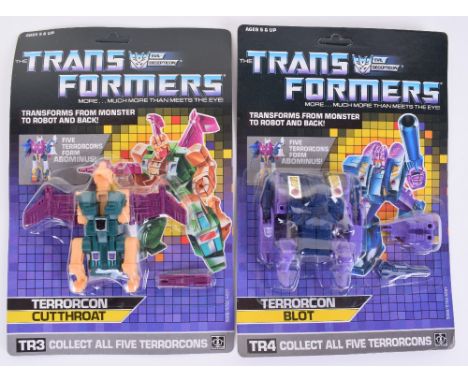 Two Original Carded Hasbro G1 Transformers, TR3 Terrorcon ‘Cutthroat’ and TR4 Terrorcon ‘Blot’ 1987 issues transforms from mo