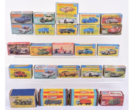 First Issue and later issue Matchbox Superfast Models, including: 5 Lotus Europa, 14 ISO Grifo, metallic light blue, 15 Volks