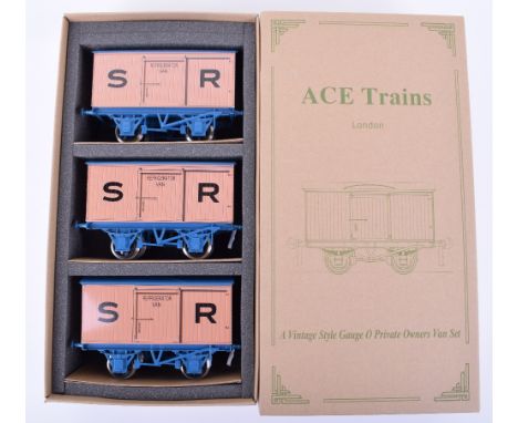 Ace Trains London 0 gauge  Set 13 S.R. Refrigerator Vans, three vintage style tinplate G/2 Vans in mint boxed condition.
