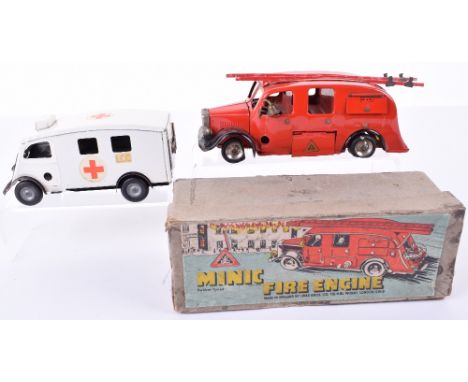 Minic 62M Fire Engine and 75M Ambulance, boxed Fire engine with bell and ladder, good condition slight paint loss front bumpe