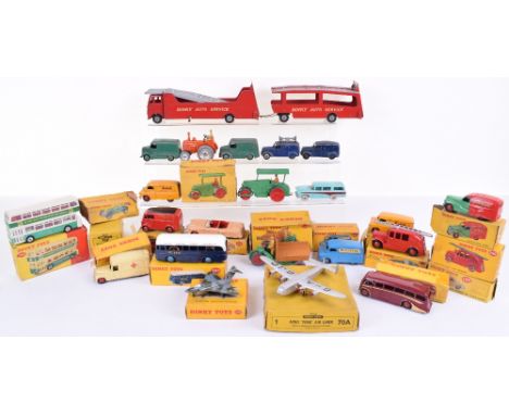 Dinky collection of boxed and loose vehicles and a York Airliner and Fighter, boxed 283 BOAC coach, 293 Leyland Atlantean bus