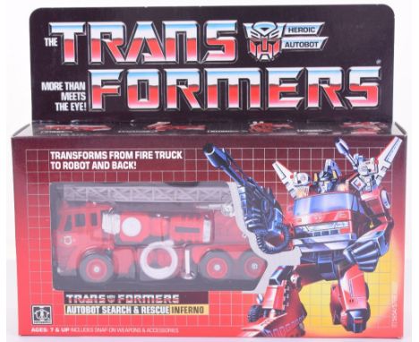 Boxed Hasbro G1 Transformers Autobot Search & Rescue ‘Inferno’ 1985 issue, transforms from fire truck to robot and back in mi