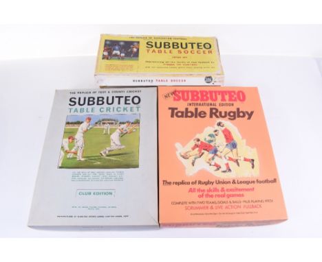 Subbuteo Table Soccer Super Set, goals, ball, playing pitch, four boxed teams, Subbuteo Table Cricket, club edition, scale pl