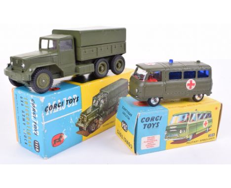 Boxed Corgi Toys 354 Military Commer Ambulance, military green, red interior, spun wheel hubs, in very good condition, some s