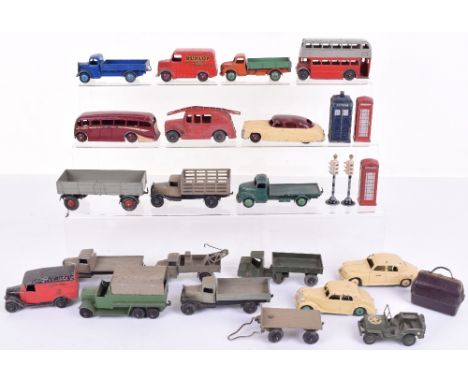 Twenty Five Unboxed Dinky Toys, 139b Hudson Sedan, 40a Riley, 140b Rover 75, 25f Market Gardeners lorry, 25e Tipping wagon, 2