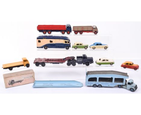 Ten Dinky Toys Commercials and Car Models, Pullmore Car Transporter  with loading ramp, Guy Flat truck no.512 (repainted) com