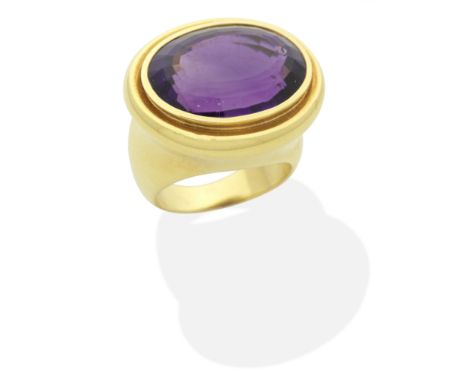 PALOMA PICASSO FOR TIFFANY: AMETHYST DRESS RING,  CIRCA 1981Oval-cut amethyst, signed Paloma Picasso, Tiffany &amp; Co, ring 