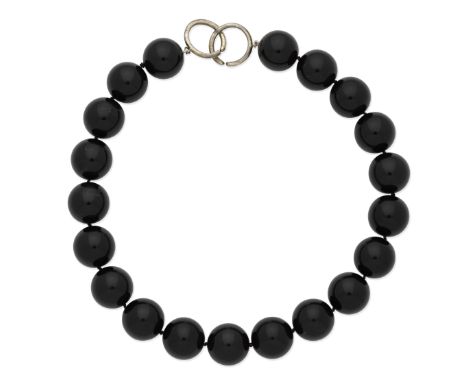 PALOMA PICASSO FOR TIFFANY: ONYX BEAD NECKLACEOnyx beads on a silver clasp, signed Paloma Picasso T&amp;Co, length 41.0cm, ma