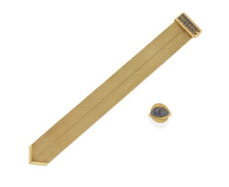 SAPPHIRE-SET BRACELET AND RINGThe mesh-link bracelet of buckle design, the clasp set with circular-cut sapphires, the ring of